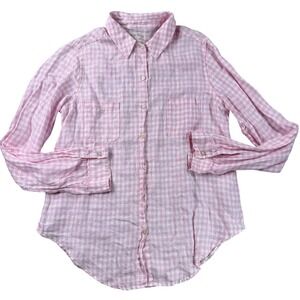 Lilly Pulitzer Top Womens M Sea View Pink White Gingham Check Button Up Resort